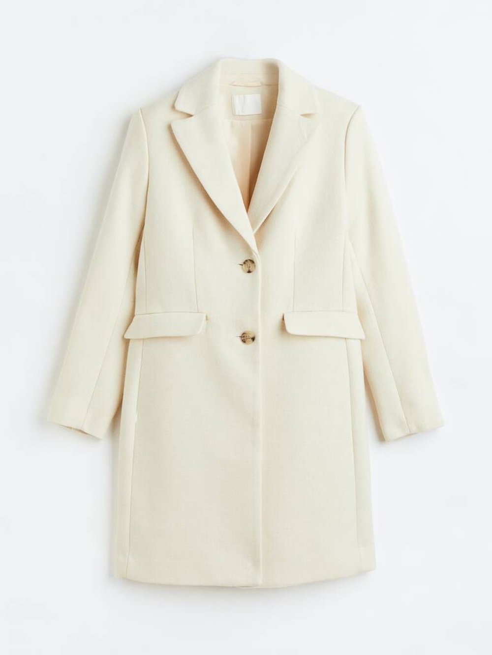 Women's Cream Single-Breasted Notch-Lapel Coat